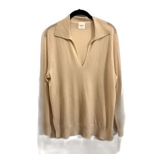 LESET Cream James V Neck Polo Pullover Sweater 100% Merino Wool Women's Size XS